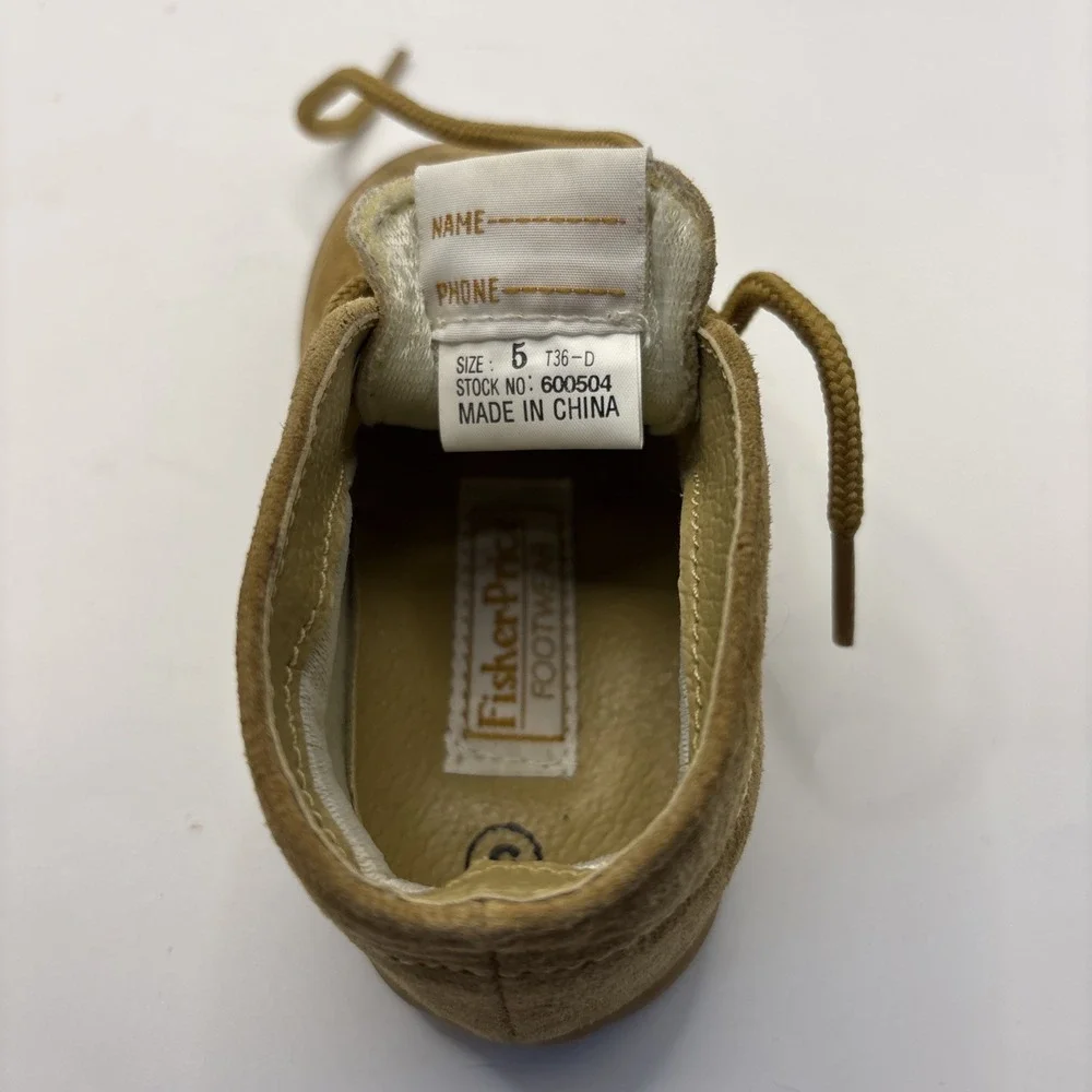 Vtg Fisher-Price Infant Toddler Tan Lace Up Chukka Suede Boots Booties Size 5